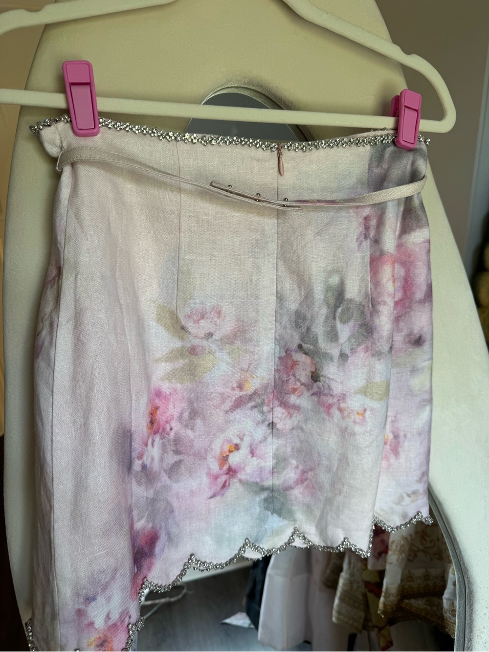 Zimmermann Pink Floral Watercolor Scallop Hem Mini Skirt - Picture 4 of 5